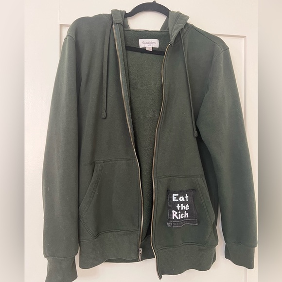 Forest green Goodfellow zip up hoodie with punk patches - Picture 4 of 5